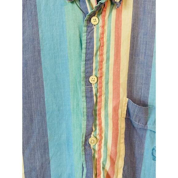 Vintage 1990's Nautica Pastel Striped Short Sleeve Button Shirt Mens Large - Picture 5 of 12